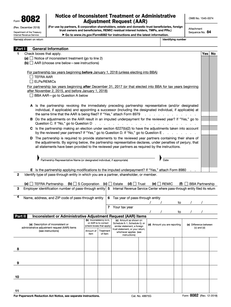  Irs 8082 Form 2018