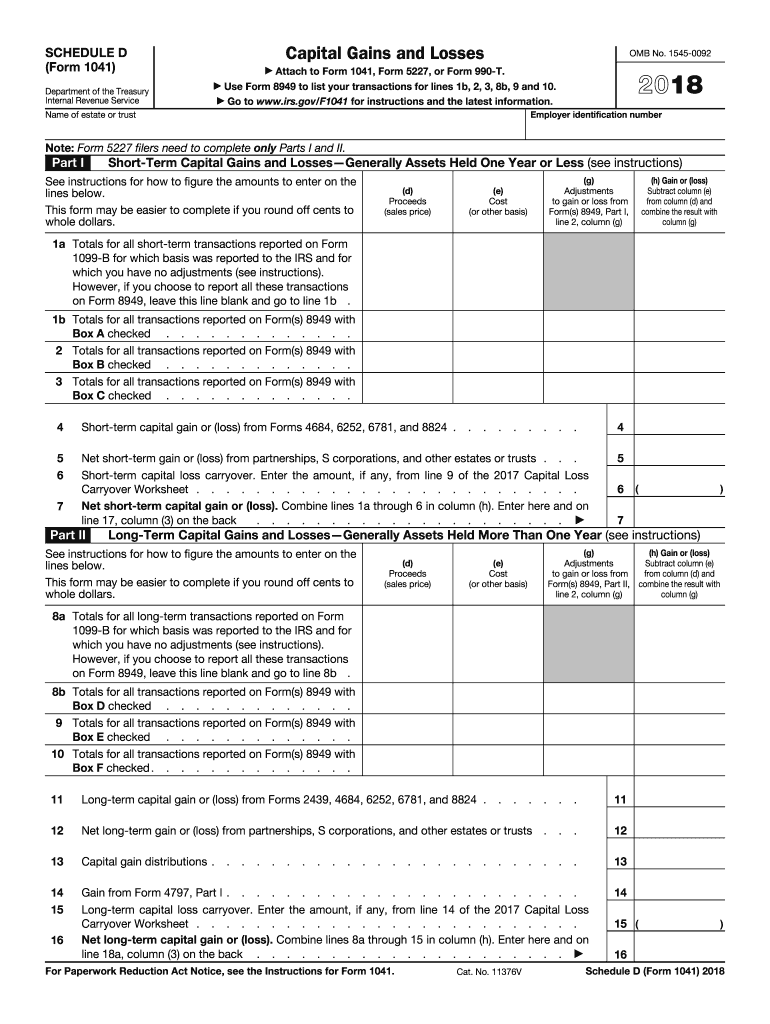  Irs Schedule D Form 1041 Fillable 2018