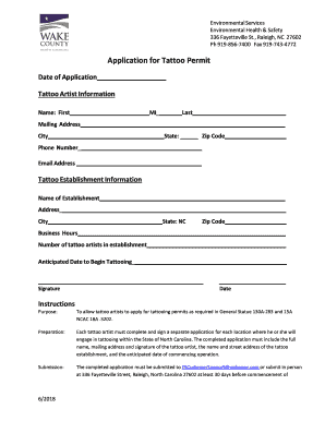 Wake County Tattoo Permit  Form