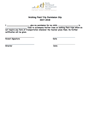 Walking Field Trip Permission Slip  Form