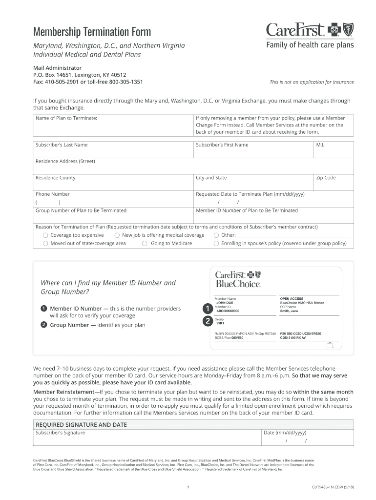  Carefirst Termination Form 2018