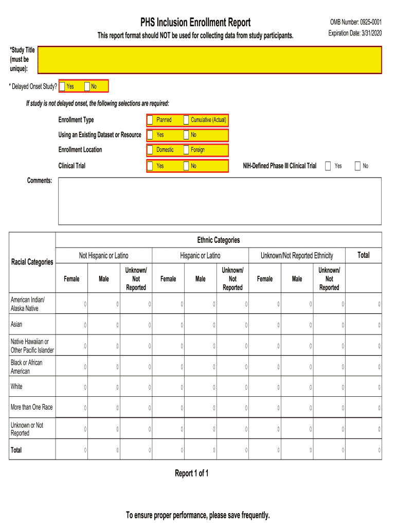 Nih Inclusion Enrollment Report  Form