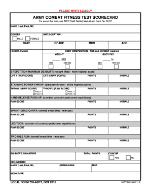 Acft Score Card  Form