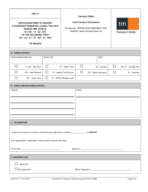 VEH 11 APPLICATION FORM to CONVERT Land Transport