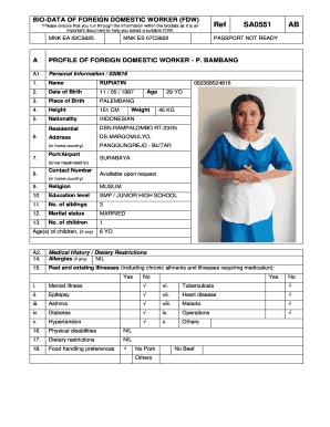 PROFILE of FOREIGN DOMESTIC WORKER P BAMBANG  Form