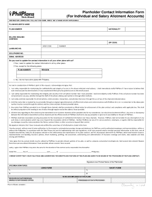 Planholder Contact Information Form