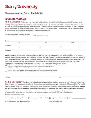 Recommendation Form Confidential Barry University