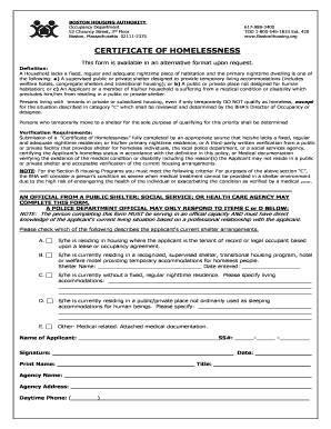 CERTIFICATE of HOMELESSNESS Bostonhousing Org  Form
