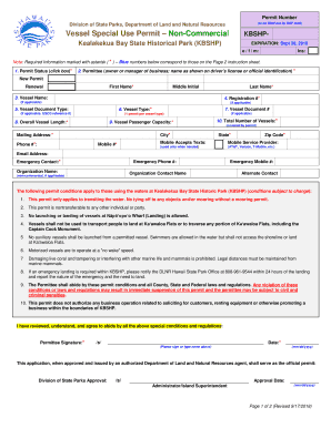 Vessel Special Use Permit Non Commercial  Form