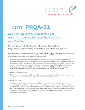 Form PRQA 01 Teachingcouncil Ie