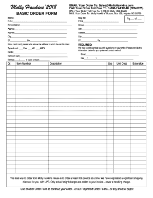 Basic Order Form Molly Hawkins