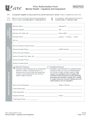 Prior Authorization Form Mental Health Inpatient and