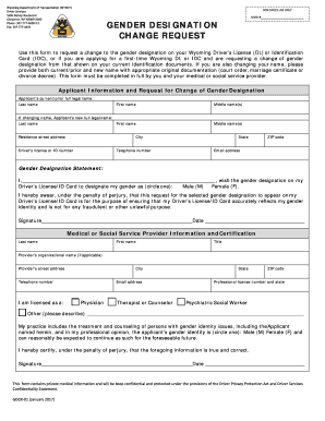  Gender Designation Change Request Form WyDOT 2017