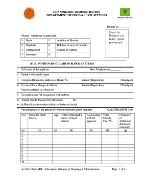 Chandigarh Ration Card Application Form