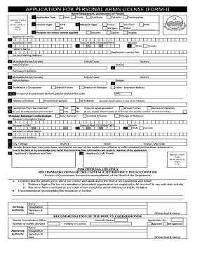 Application for Personal Arms License Form I