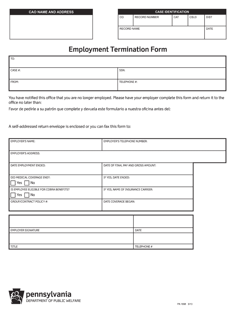 Employment Termination Form COMPASS HHS CMPHome