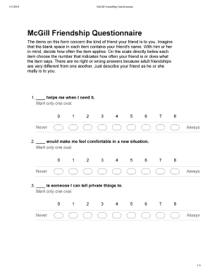 Mcgill Friendship Questionnaire PDF  Form