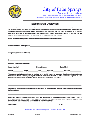 Escort Service License  Form