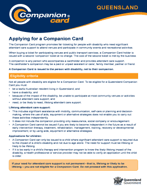 Applying for a Companion Card Queensland Companion Card Application Form
