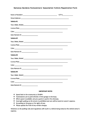 Hoa Vehicle Registration Forms in Excel