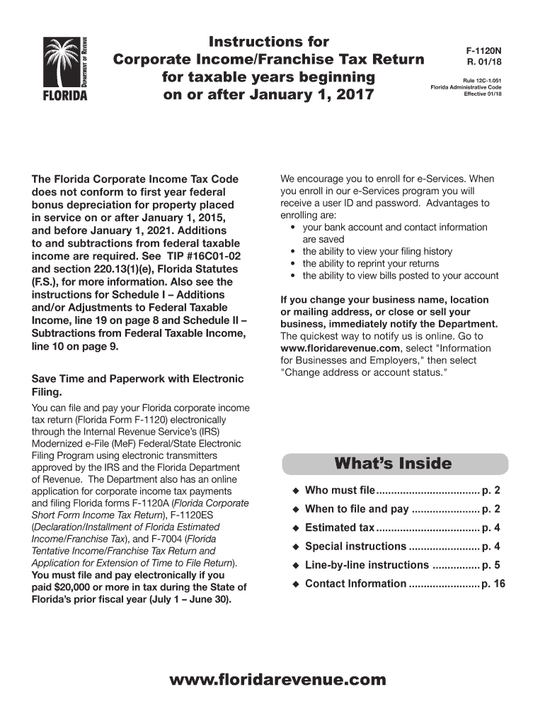  Florida Franchise Tax Return 2018