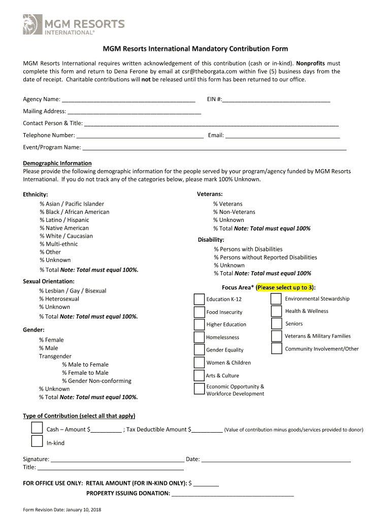  MGM Resorts International Mandatory Contribution Form 2018