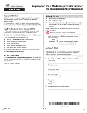  Application for Medicare Provider Number Allied Health 2018-2024