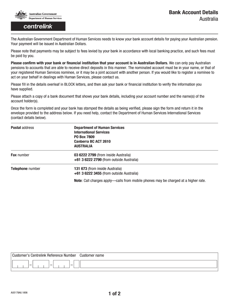Australia Bank Details  Form