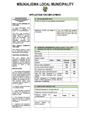 Msukaligwa Local Municipality Application Form