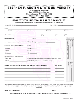 Sfasu Transcripts  Form