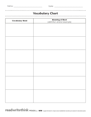 Vocabulary Chart ReadWriteThink  Form