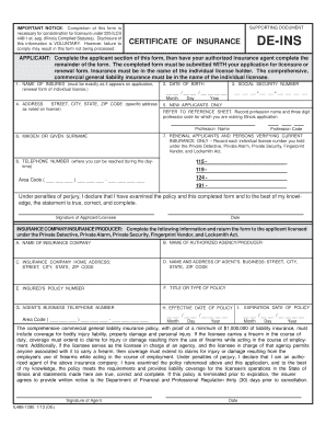 IMPORTANT NOTICE CERTIFICATE of INSURANCE DE INS  Form