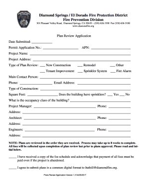 Plan Review Application Diamond Springs El Dorado Fire Protection  Form