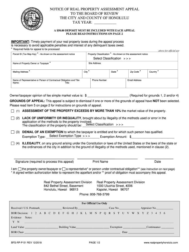  Instructions for Honolulu Form Bfs Rp P 5 2018