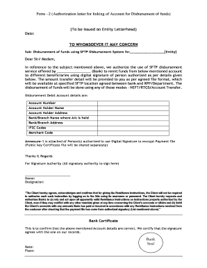 Authorization Letter for Linking of Account for Disbursement of Funds  Form