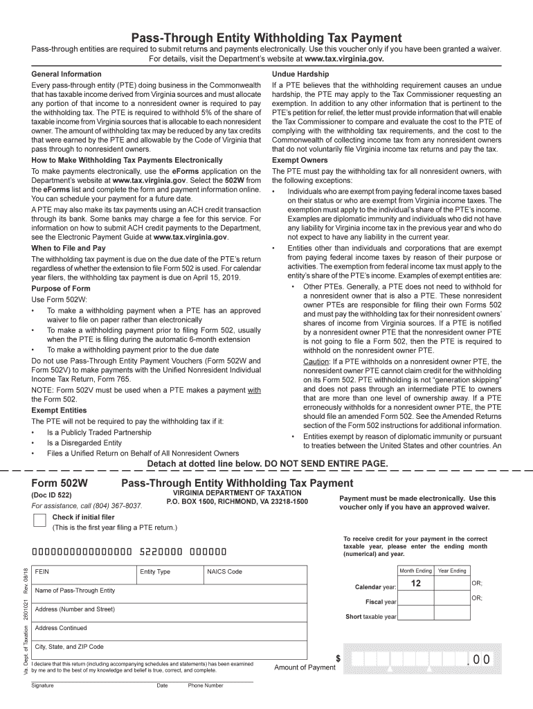  Virginia Form 502 2018