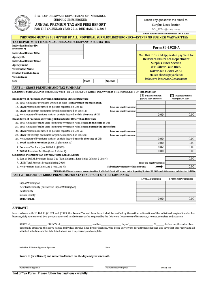  Delaware Form Sl 1925 2016-2024