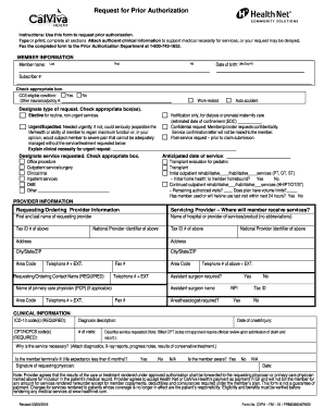 Calviva Prior Authorization Form