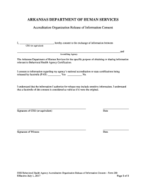 DHS BEHAVIORAL HEALTH AGENCY Form 200 Accreditation Release Form