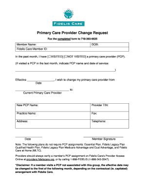 Fidelis Pcp Change Form