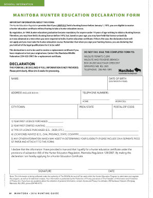 Manitoba Hunter Education Declaration Form Province of Manitoba