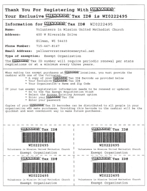 Menards Tax Exempt  Form