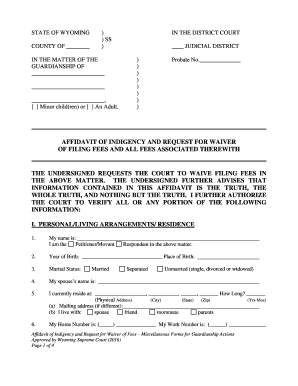 Wyoming Affidavit Indigency  Form