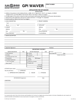 Sample of Application for Gpi Waiver Los Angeles  Form