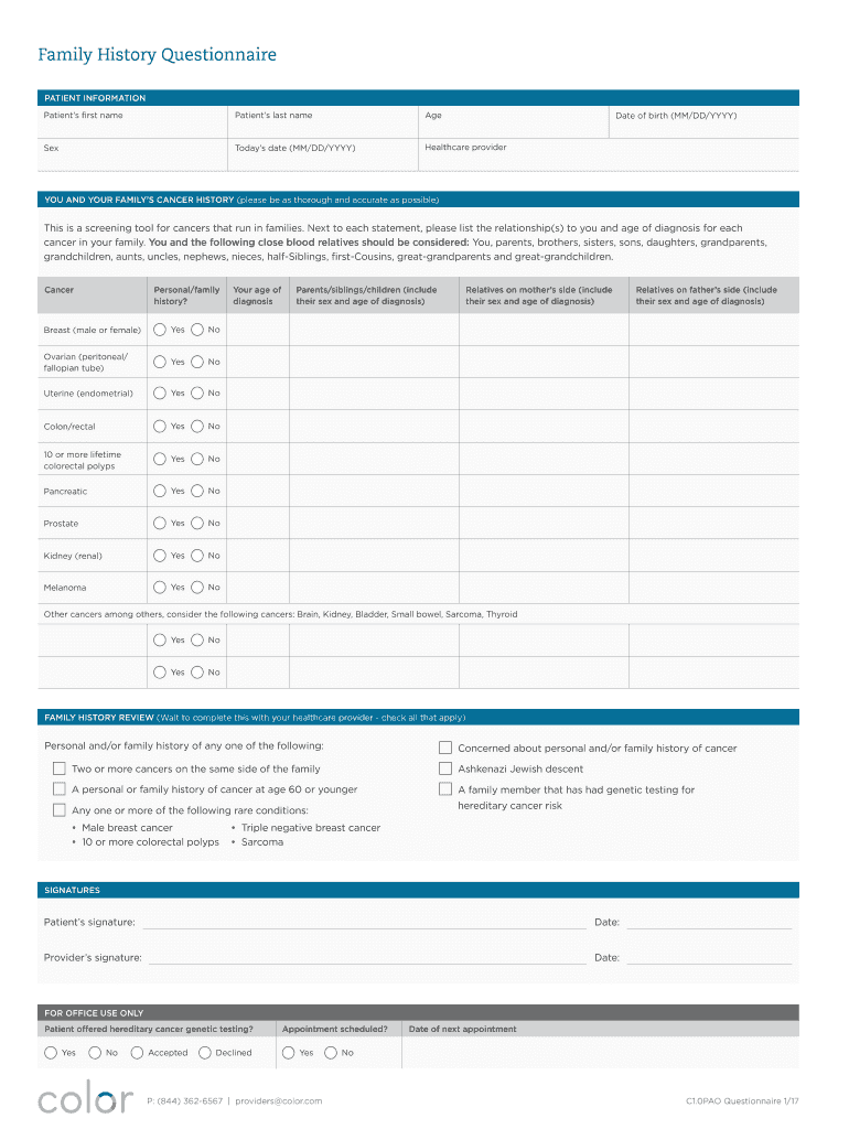 Cancer Family History Questionnaire St Charles Health System  Form