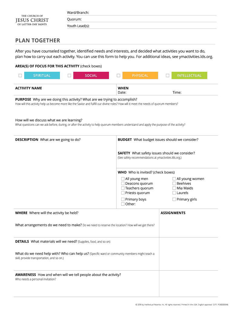 Lds Youth Activity Planning Sheet  Form