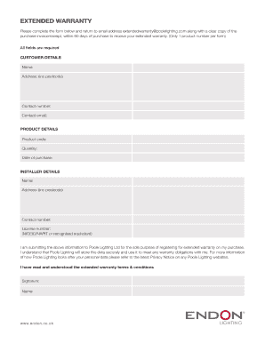 EXTENDED WARRANTY Endon Co Uk  Form