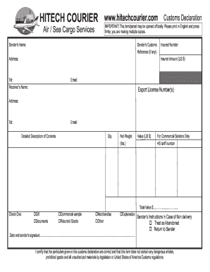 Hitech Customs Declaration Form PDF Hitech Courier