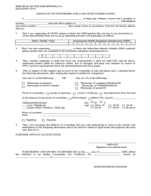 Affidavit of Ownership and Loss with Undertaking  Form