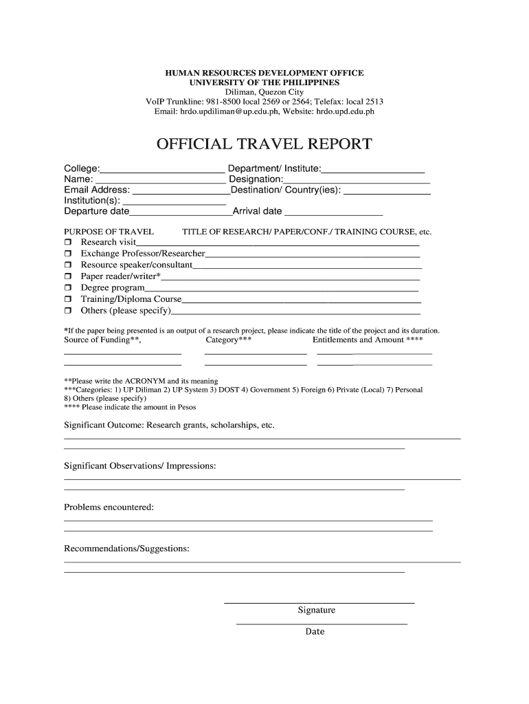 Official Travel Report University of the Philippines Diliman  Form